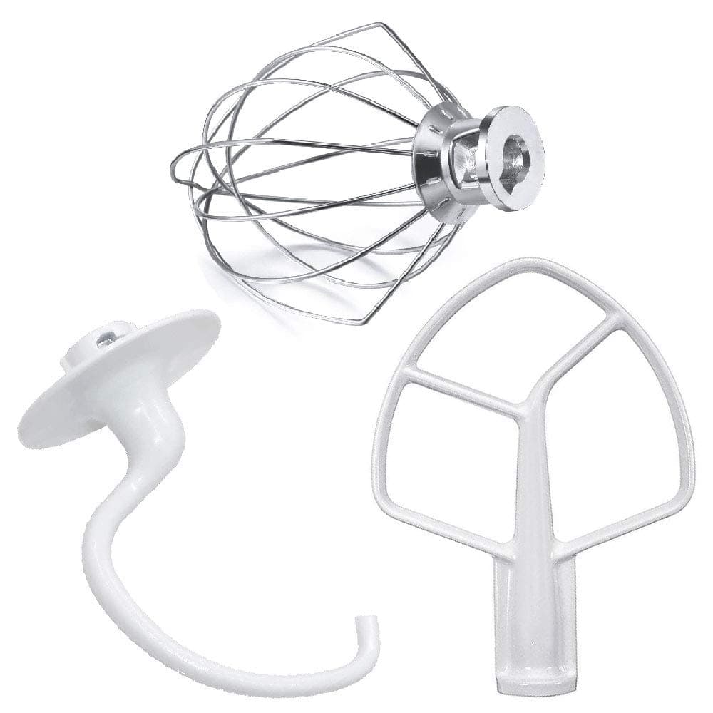 Kitchen Mixers Accessories 3-Piece Including K5AB Coated Flat Beater&K5ADH Dough Hook for Kitchen Stand Mixer&K5AWW Wire Whip for k-i-t-c-h-e-n-a-i-d k5a Tilt-Head Stand Mixer Attachments MIFLUS