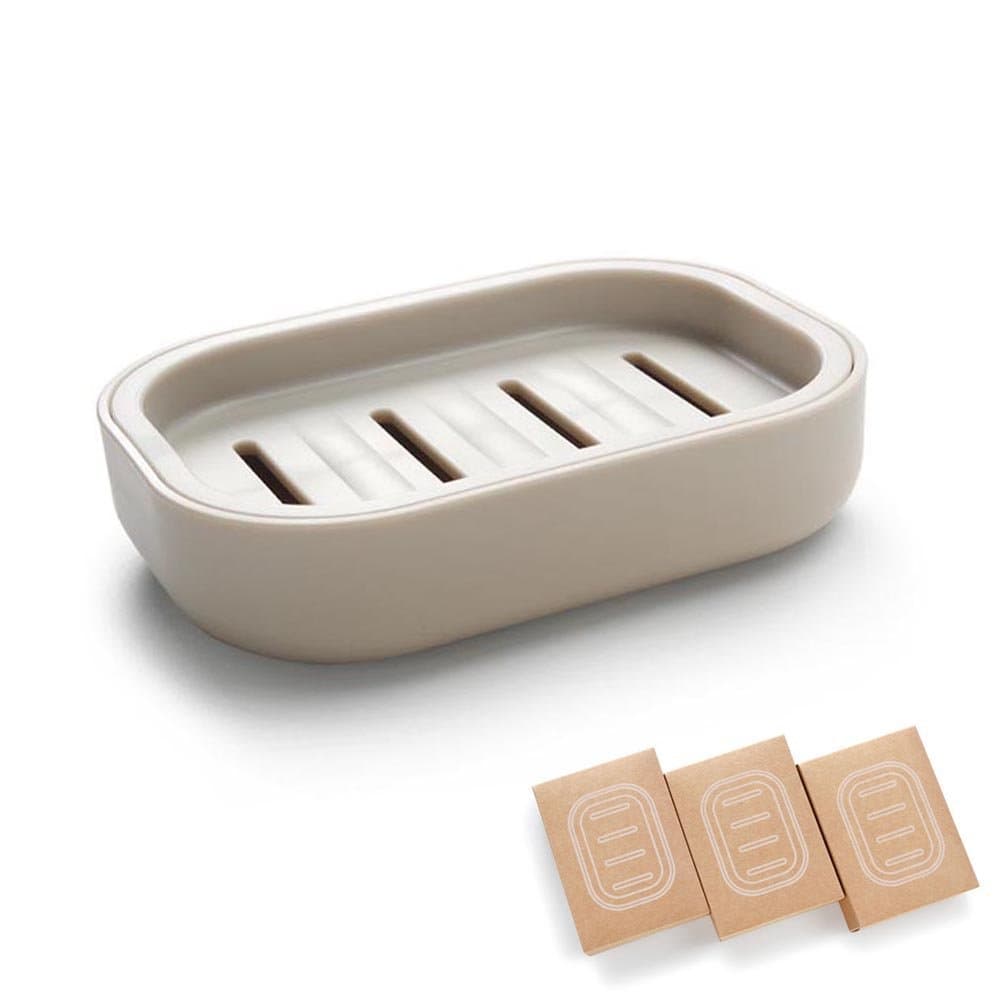 xin bai xiang ECO Plastic Drain Soap Saver for Bathroom Soap Case Holder Sink Deck Bathtub Shower Dish ，Rectangular Soap Box Soap Container Khaki