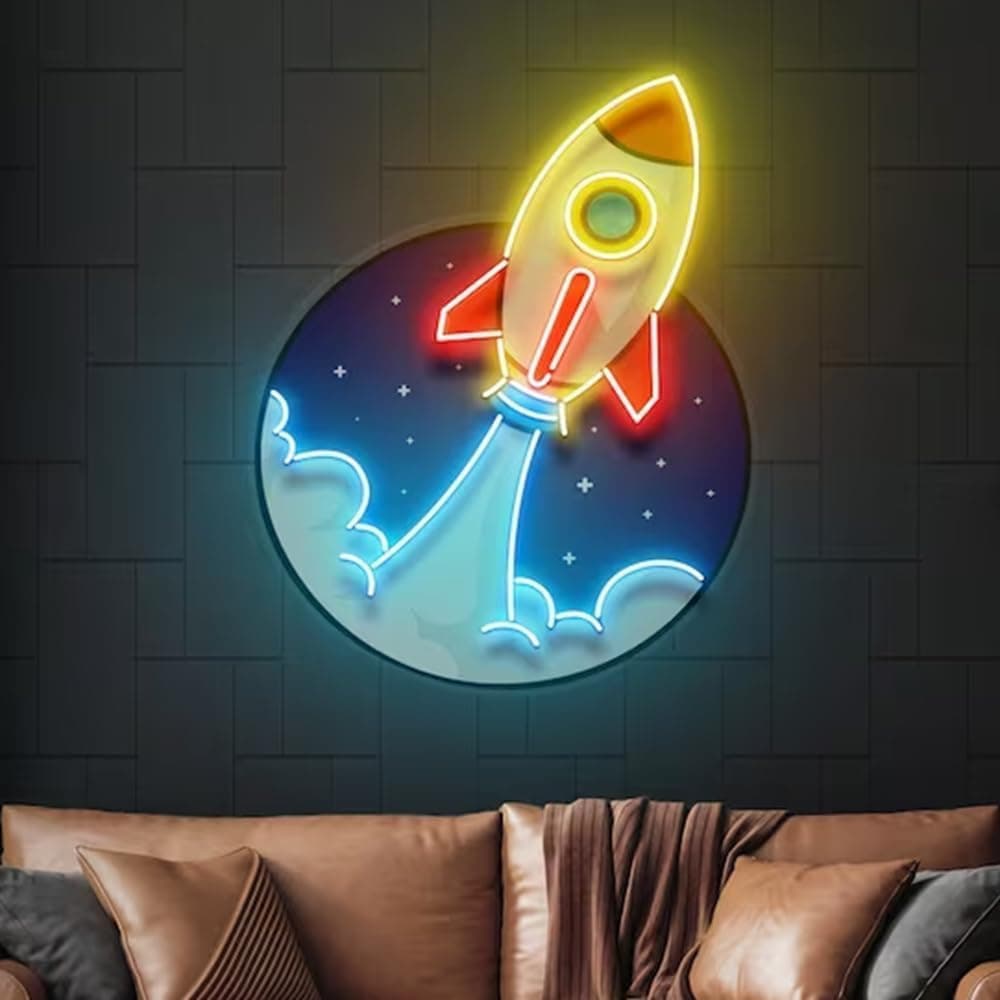 Rocket Neon Signs for Wall Decor, 13.8 * 17.7 Inches Rocket LED Light Sign for Home, Man Cave, Kids Room, Pub, Party, Game Room Decoration, Space Theme Rocket Led Sign for Kid’s Birthday, INSNEnN