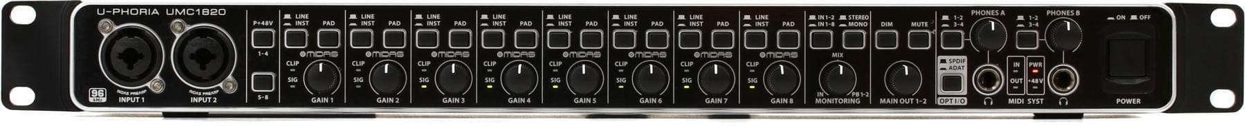 U-PHORIA UMC1820 Audiophile 18x20, 24-Bit/96 kHz USB Audio/MIDI Interface with Midas Mic Preamplifiers