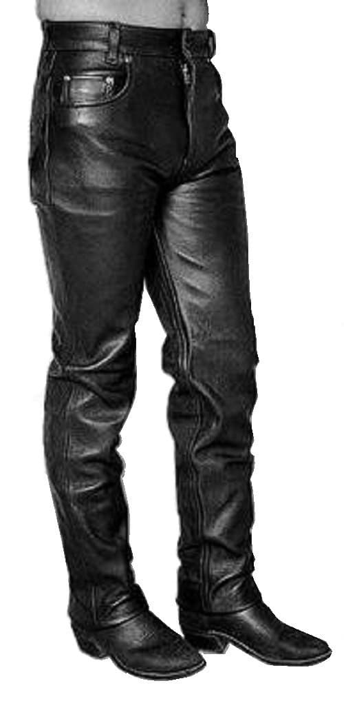 Southbeachleather Men 5 Pocket Motorcycle Pants Natural Black Leather Men Leather Pants (36)