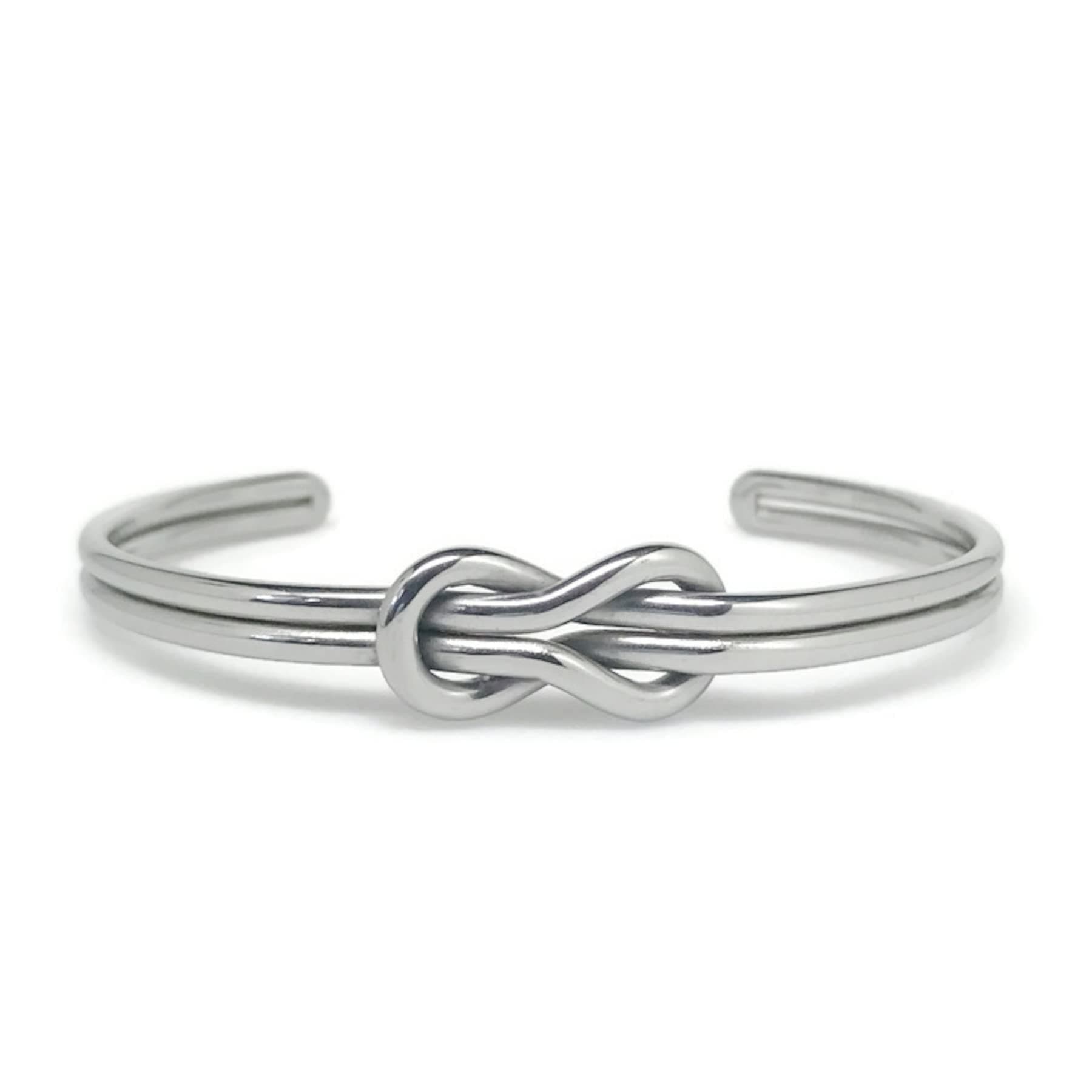 Womens Infinity Love Knot Cuff Bracelet Stainless Steel Adjustable Silver or Black