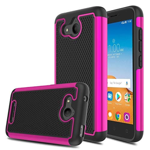 Elegant Choise Alcatel Tetra Case, Alcatel Tetra Phone Case 5041C, Hybrid Dual Layer Shock Absorbing Anti-Scratch Rugged Bumper Armor Defender Protective Case Cover-Red