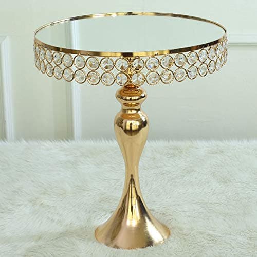 ADOUS HOUSE Crystal Cake Stand, Metal Mirrored Ornate Decorative Tray, 12'' D x 11''H - Champagne Gold Finish