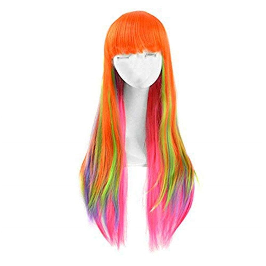 75cm 29.5" Highlight Lolita Rainbow Straight Cosplay Hair Wig with Cap