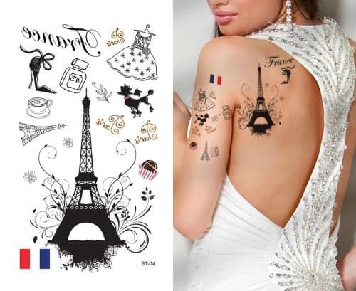 Supperb Temporary Tattoos - I Love Paris, France Eiffel Tower (Set of 2)