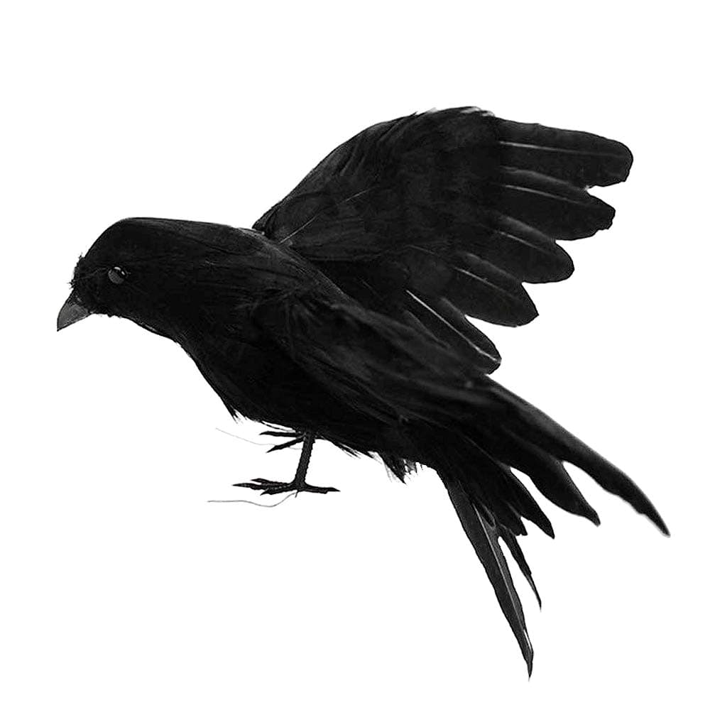 5.9" Black Feathered Crows Halloween Decoration Realistic Raven Handmade Artificial Birds Halloween Prop Decor Spooky Party Home Garden Decoration (Black Flying Crow)