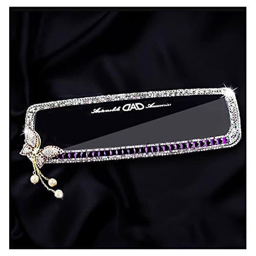 BlingSHD Car Rear View Mirror with Bling Rhinestone Butterfly - Purple