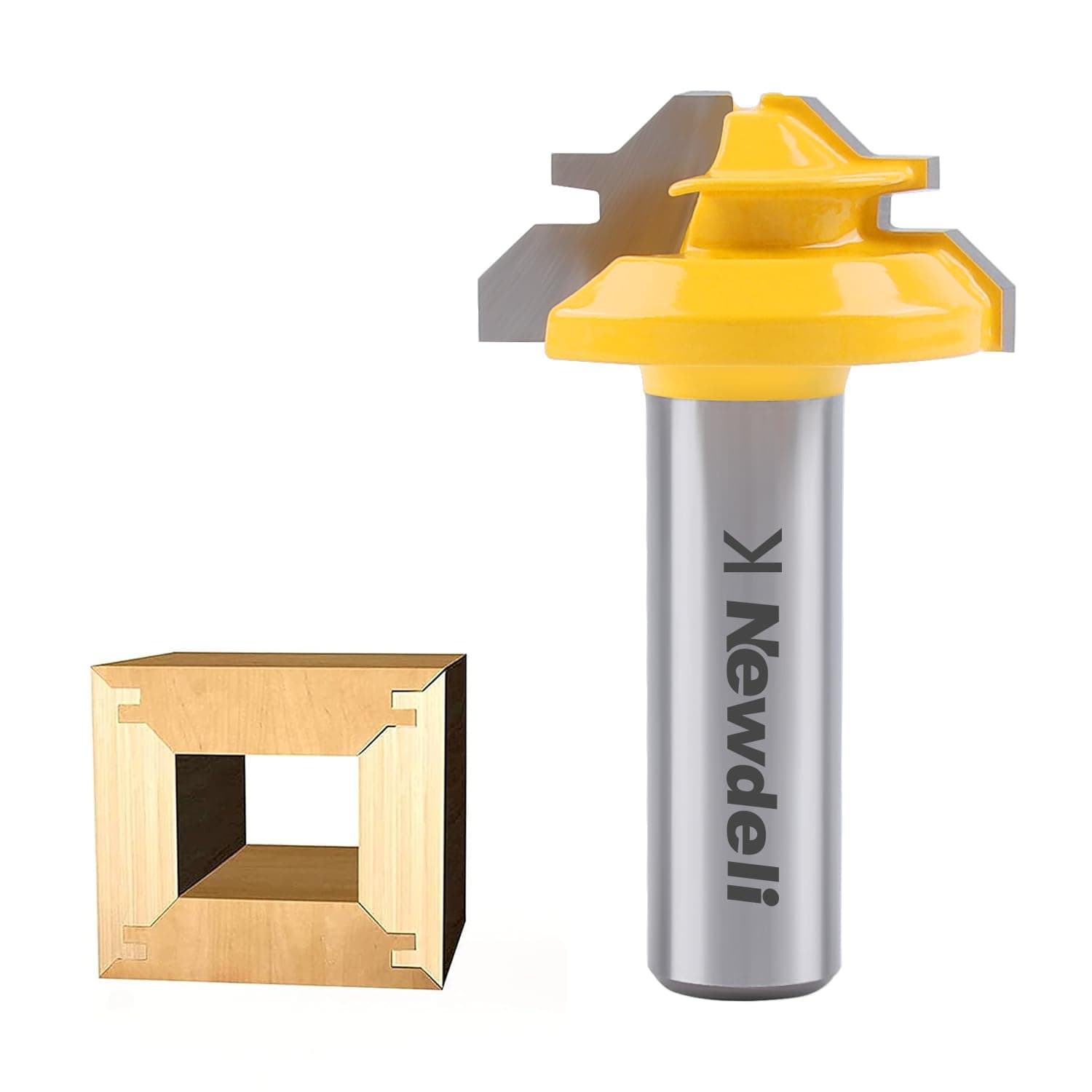 Newdeli 45 Degree Router Bit, 1/2 Shank 45 Degree Lock Miter Router Bit, 1/2-inch Stock Lock Miter Woodworking Tools for 90-Degree Tenon Joint Woodworking