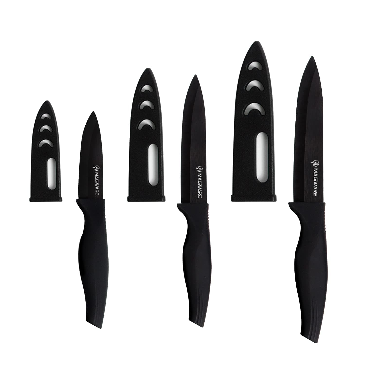 6-Piece Ceramic Knives Set with Protective Sheath-Sharp and Healthy (include 5" Utility Knife, 4" Fruiting Knife, 3" Paring Knife)-black