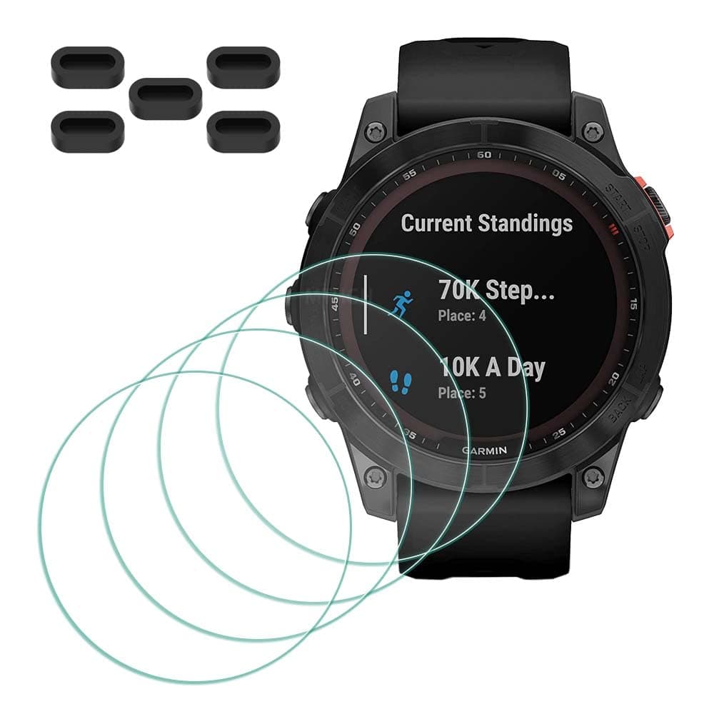 Screen Protector for Garmin fenix 7/7 Sapphire Solar Smartwatch [4 Pcs] + Anti-dust Plugs 5Pcs, Tempered Glass 9H Hardness Anti-Scratch Bubble Free Film Ultra-Thin Protective Cover