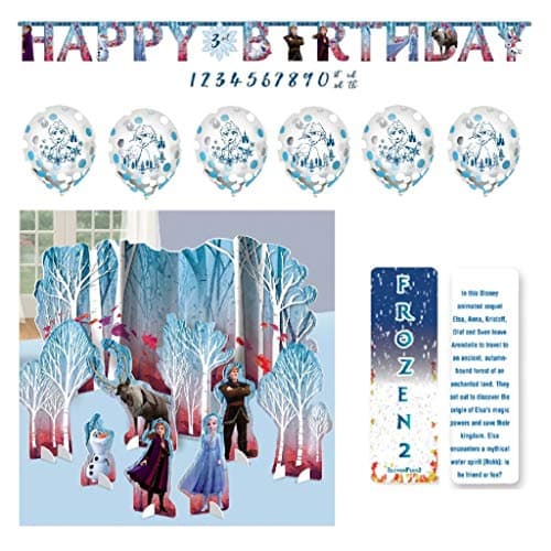 Frozen 2 Birthday Princess Party Decorating Kit: Table Decorating Kit (Centerpiece), Add-An-Age Banner, 6 Confetti Balloons and an Exclusive ElevenPlus 2 Bookmark