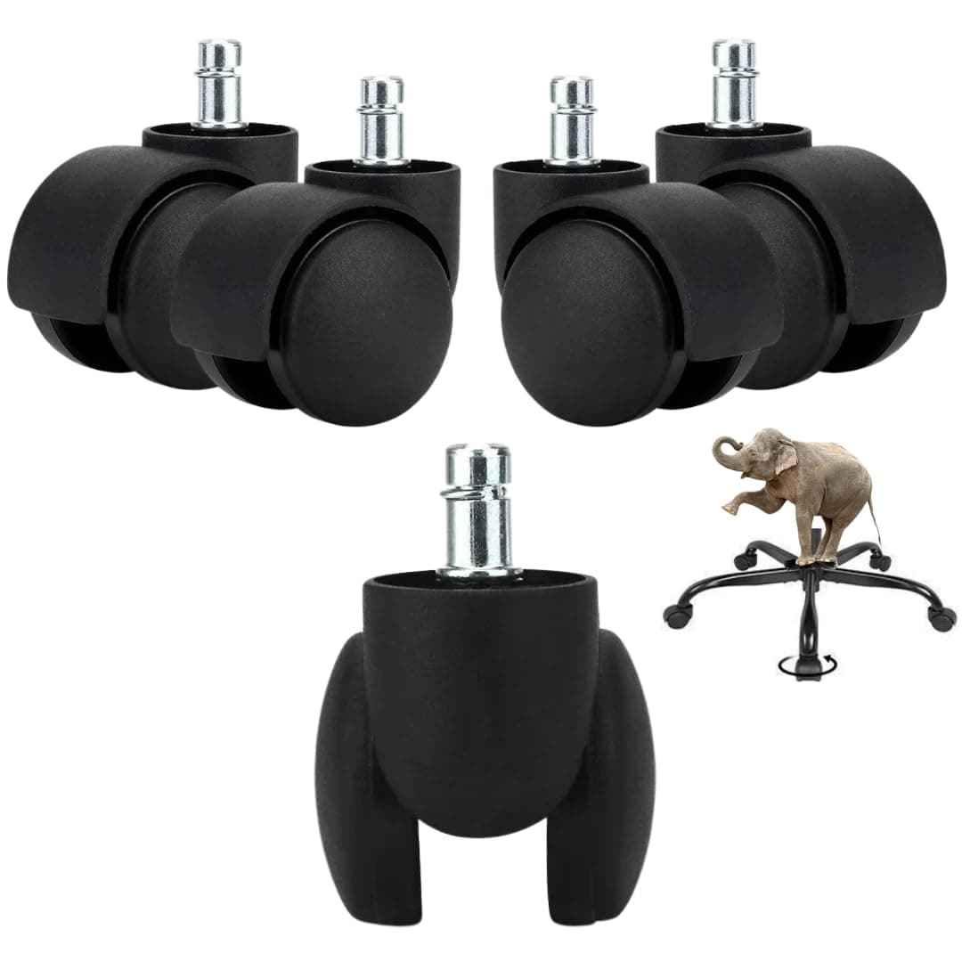 Maktune Office Chair Grey Wheels - Heavy Duty Caster Wheels for Rolling Chairs, Computer Chairs, Furniture - Replacement Parts, Wheel Base (Bush Chair Stool Swivel Cater Wheels)