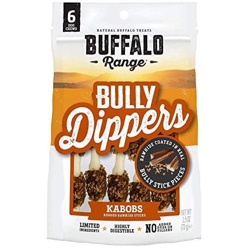 Buffalo Range Rawhide Dog Treats | Healthy, Grass-Fed Buffalo Jerky Raw Hide Chews | Hickory Smoked Flavor