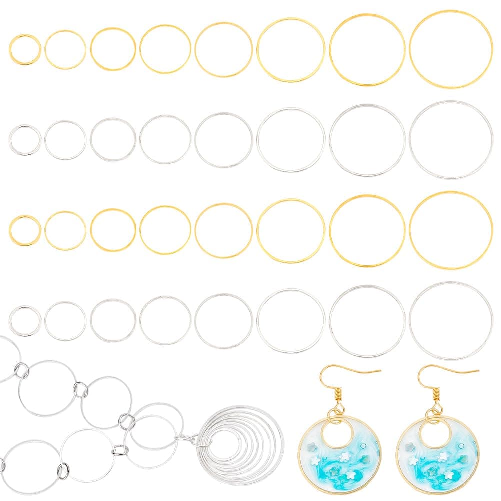 PH PandaHall 240 pcs 8 Sizes 10/12/14/16/18/20/22/25mm Round Open Back Bezel Charms Pendants Hollow Frame Pendant for Resin Earring Bracelet Pendant Necklace Jewelry DIY Craft Making, Golden/Silver