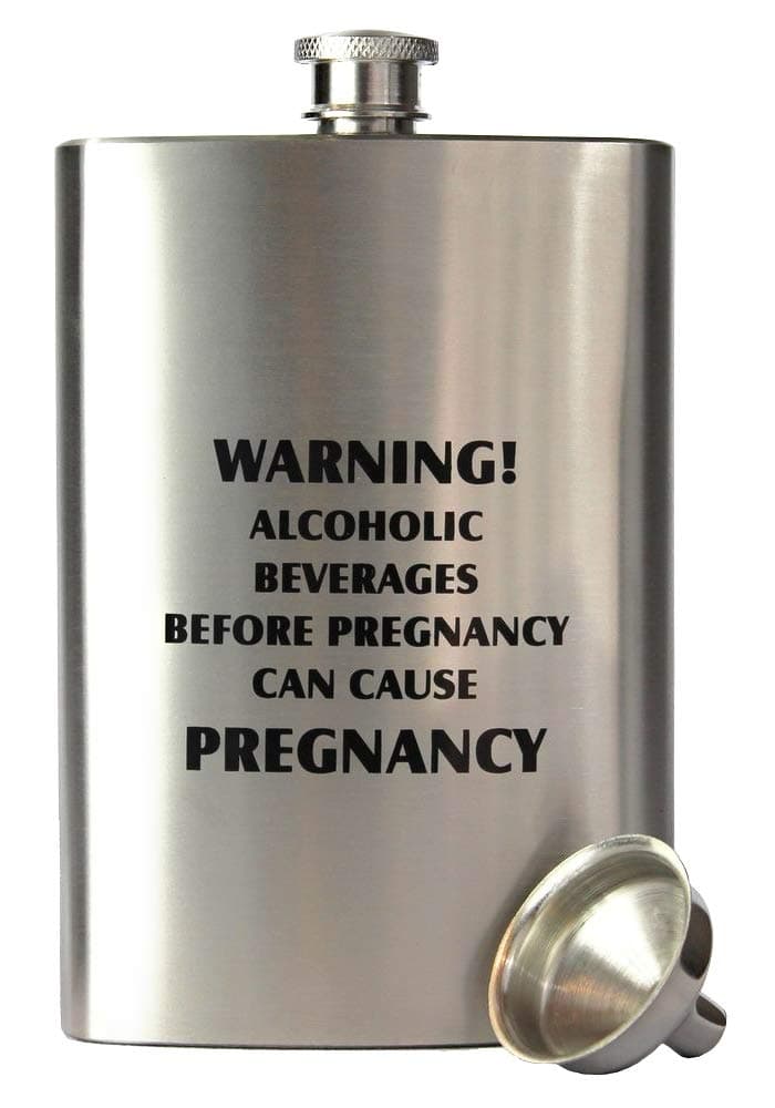 8oz Stainless Steel Primo 18/8#304"Pregnancy" Premium/Heavy Duty Hip Flask Gift Set - Includes Funnel and Gift Box