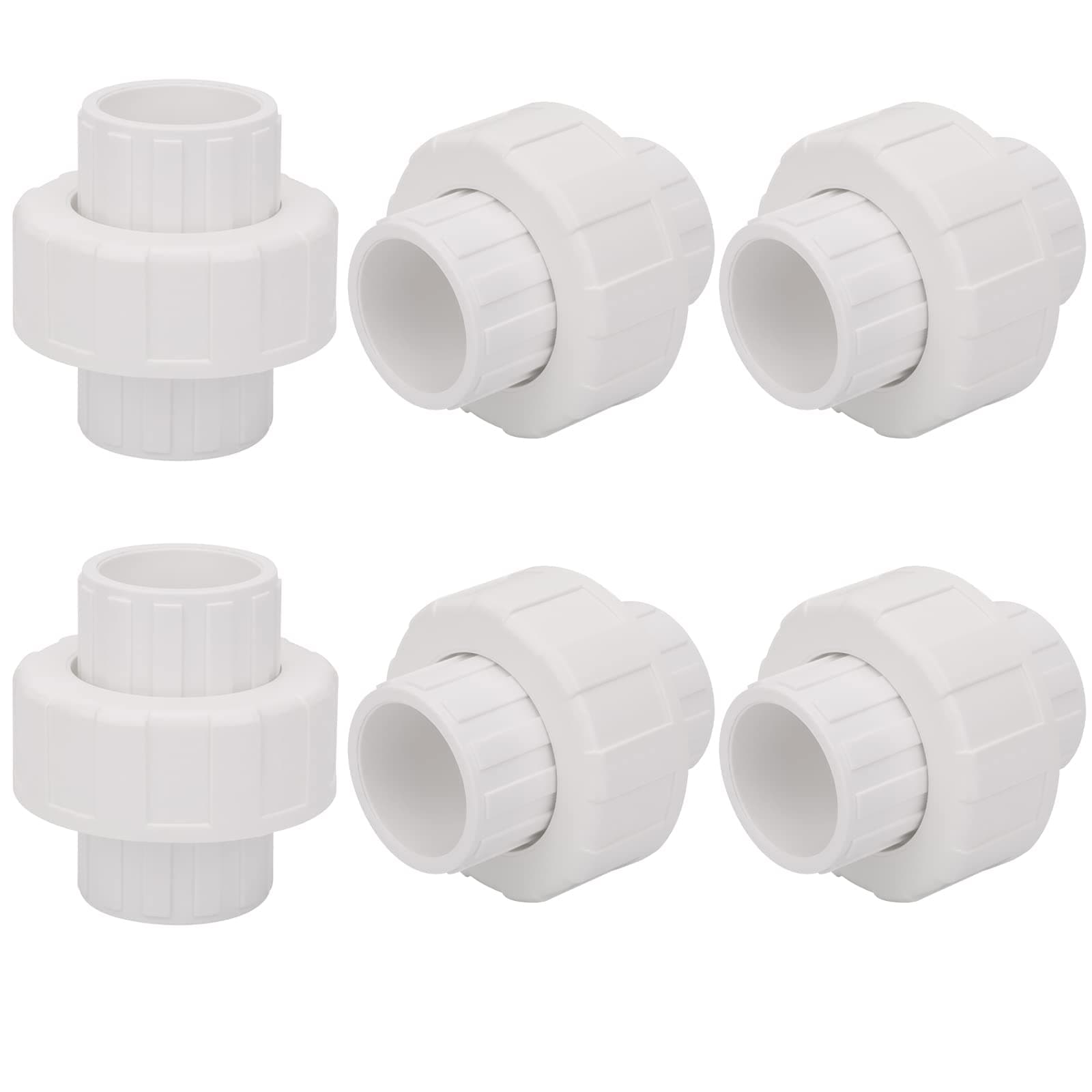 6Pcs 3/4" PVC Union Coupling Pipe Fitting (Socket x Socket) 3/4Inch PVC Slip Union PVC Adapter Coupling Schedule 40, EPDM O-Ring, White