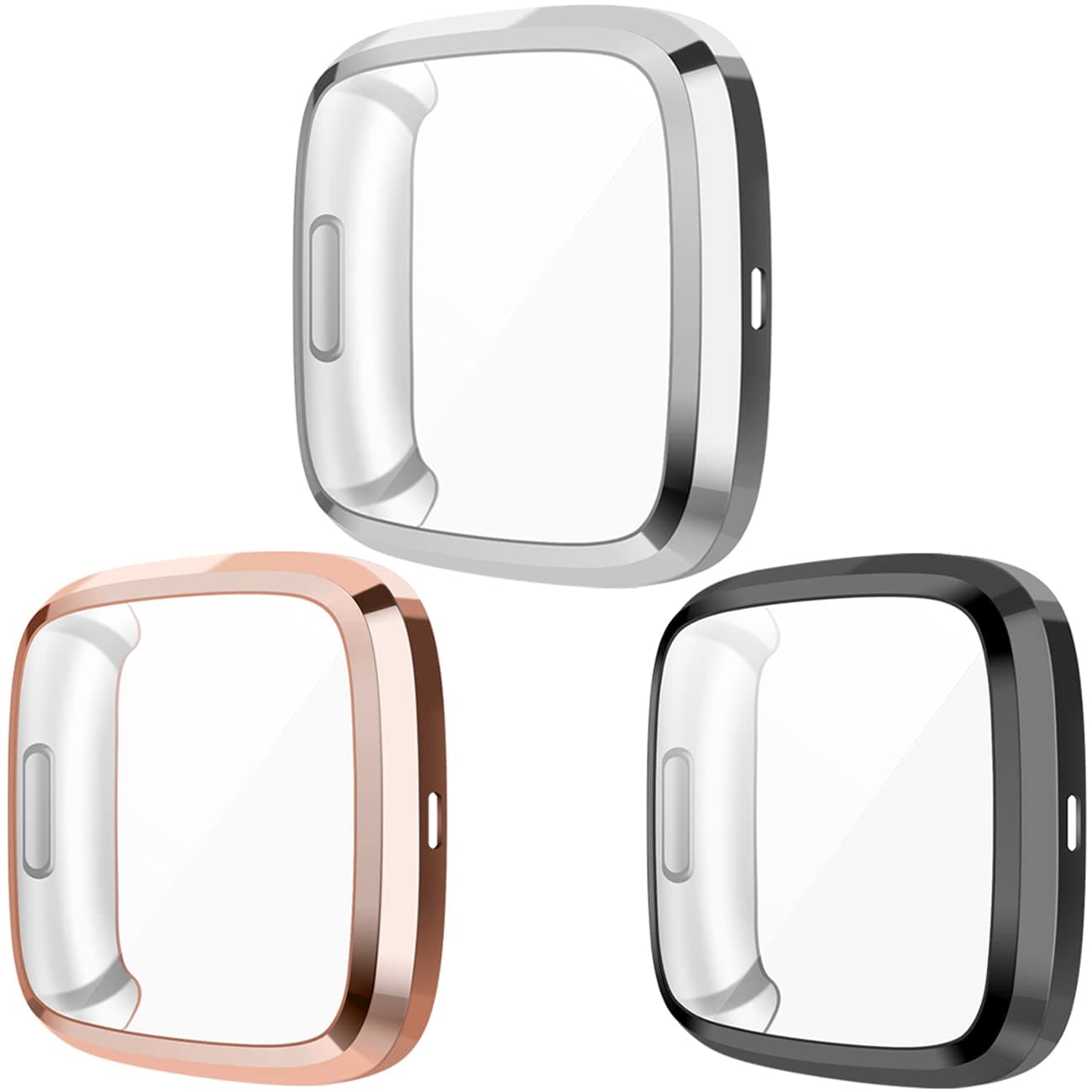 Wepro Screen Protective Case Compatible with Fitbit Versa 2 Smartwatch, 3-Pack Soft TPU Full Cover Cases Compatible with Fitbit Versa 2 Watch, Black/Silver/Rose Gold