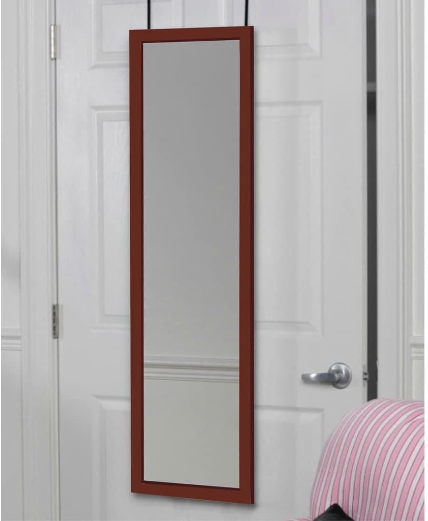 Mirrotek Over The Door Mirror Full Length 13.7" x 48" - Wood Frame Bathroom Mirror, Body Mirror Full Length, Shatterproof Full Body Mirror for Door (Cherry)
