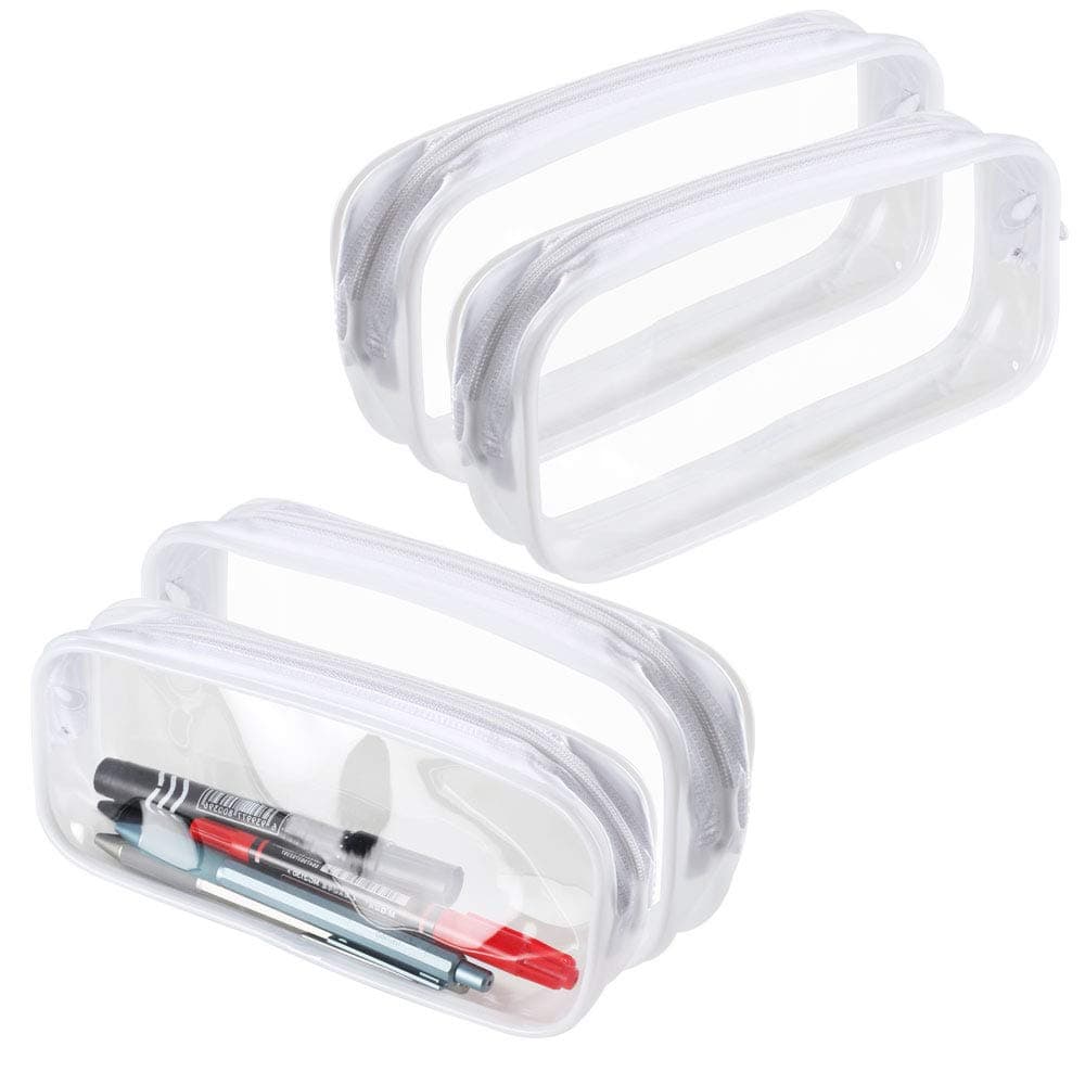 AILANDA 4 pcs Exam Pen Pencil Case PVC Big Capacity Clear PVC Zipper Travel Luggage Clear Makeup Bags White Transparent Zipper Pencil Bag for Teenage Boys Girls Women