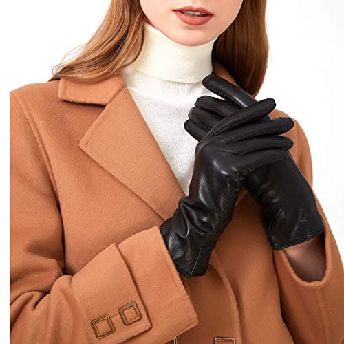 Luxury Italian Soft Leather Gloves for Women - Genuine SheepSkin Leather Women’s Cold Weather Gloves Cashmere Lined