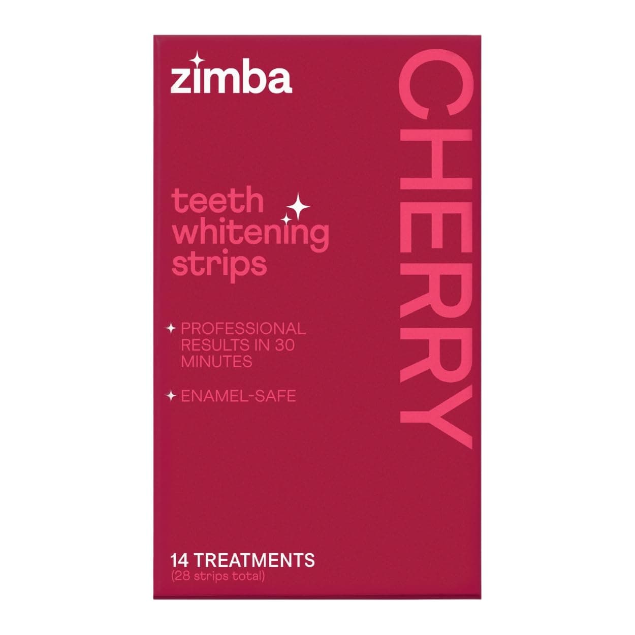 Zimba New Cherry Flavored Teeth Whitening Strips | Vegan, Enamel Safe Hydrogen Peroxide Teeth Whitener for Coffee, Wine, Tobacco, and Other Stains | 14 Day Treatment | Cherry