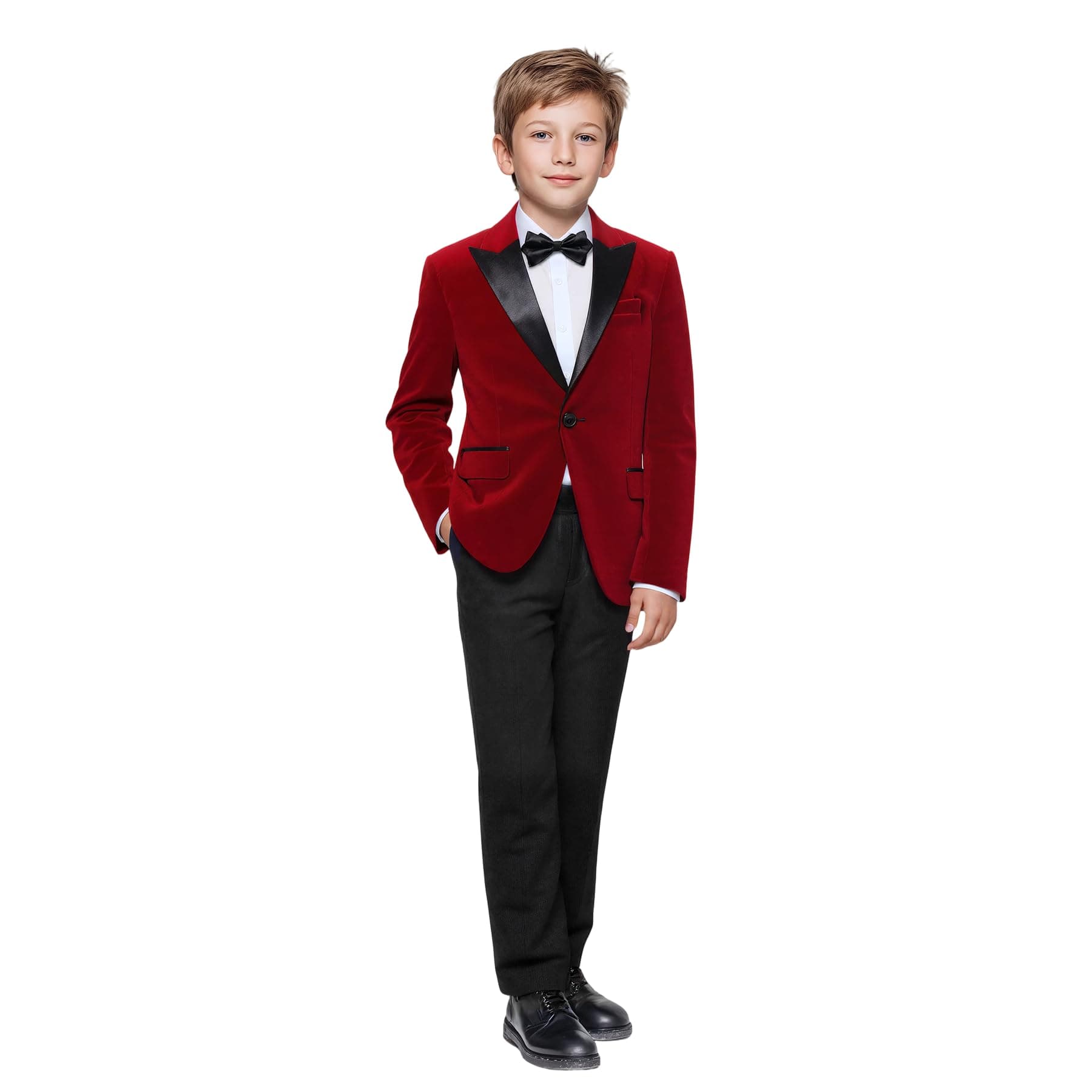 Boyland Boys Tuxedo Suit Velvet Peak Lapel Vintage 2 Pieces Slim Fit Jacket Pants Suit Set Prom Party