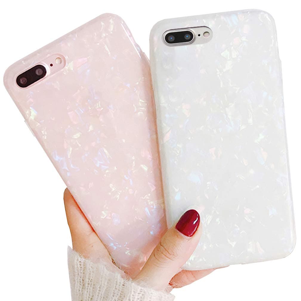 LLZ.COQUE 2 Pack for iPhone 7 Plus Case iPhone 8 Plus Case for Girls Fashion Pink Silicone TPU Protective Case Cover Soft Gel Skin Bumper Ultra Thin Slim Fit Anti-Scratch Non-Slip Shockproof Case