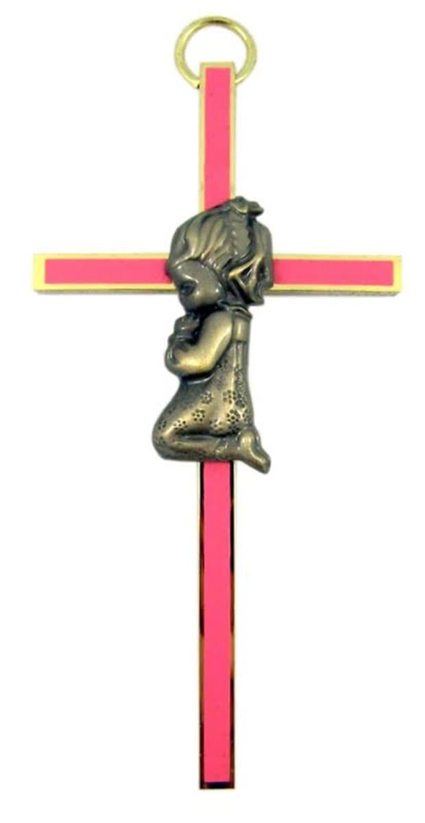 singer star case Girls First Holy Communion Brass and Pink Enamel Wall Cross, 4 Inch