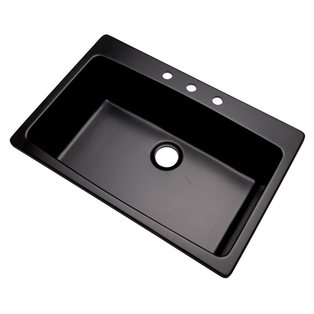 Dekor Sinks 70399Q Northampton Composite Granite Single Bowl Kitchen Sink with Three Holes, 33", Black