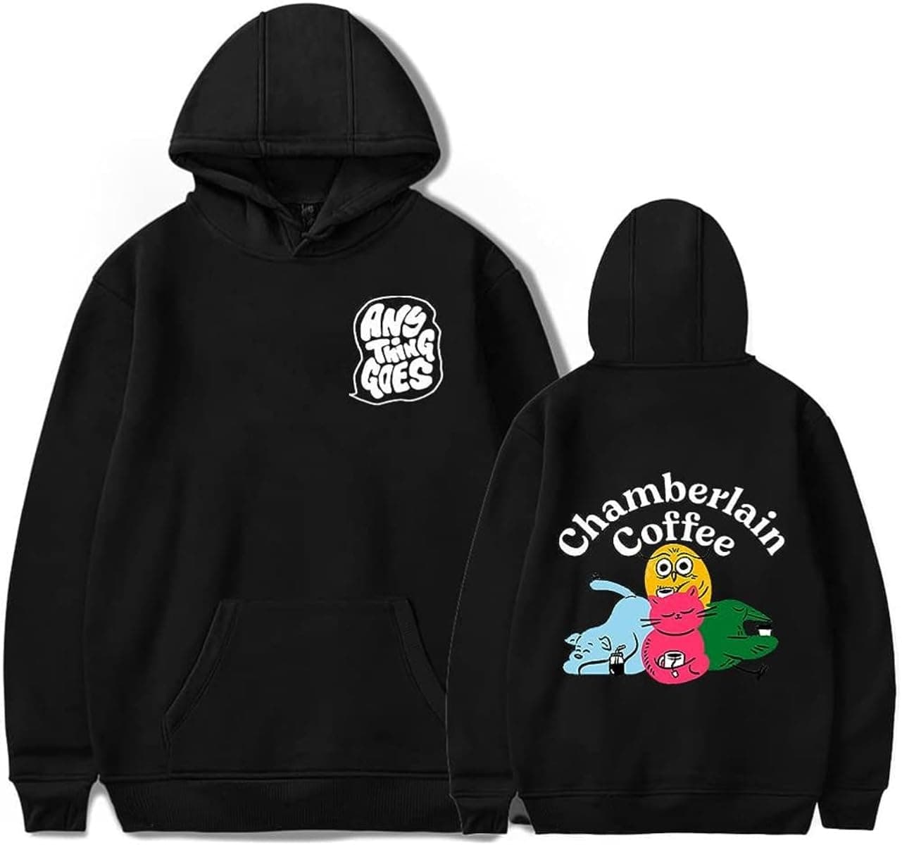 Emma Chamberlain Merch Hoodie Kawaii Cat Pattern Long Sleeve Sweatshirt Cute Unisex (Black,M)