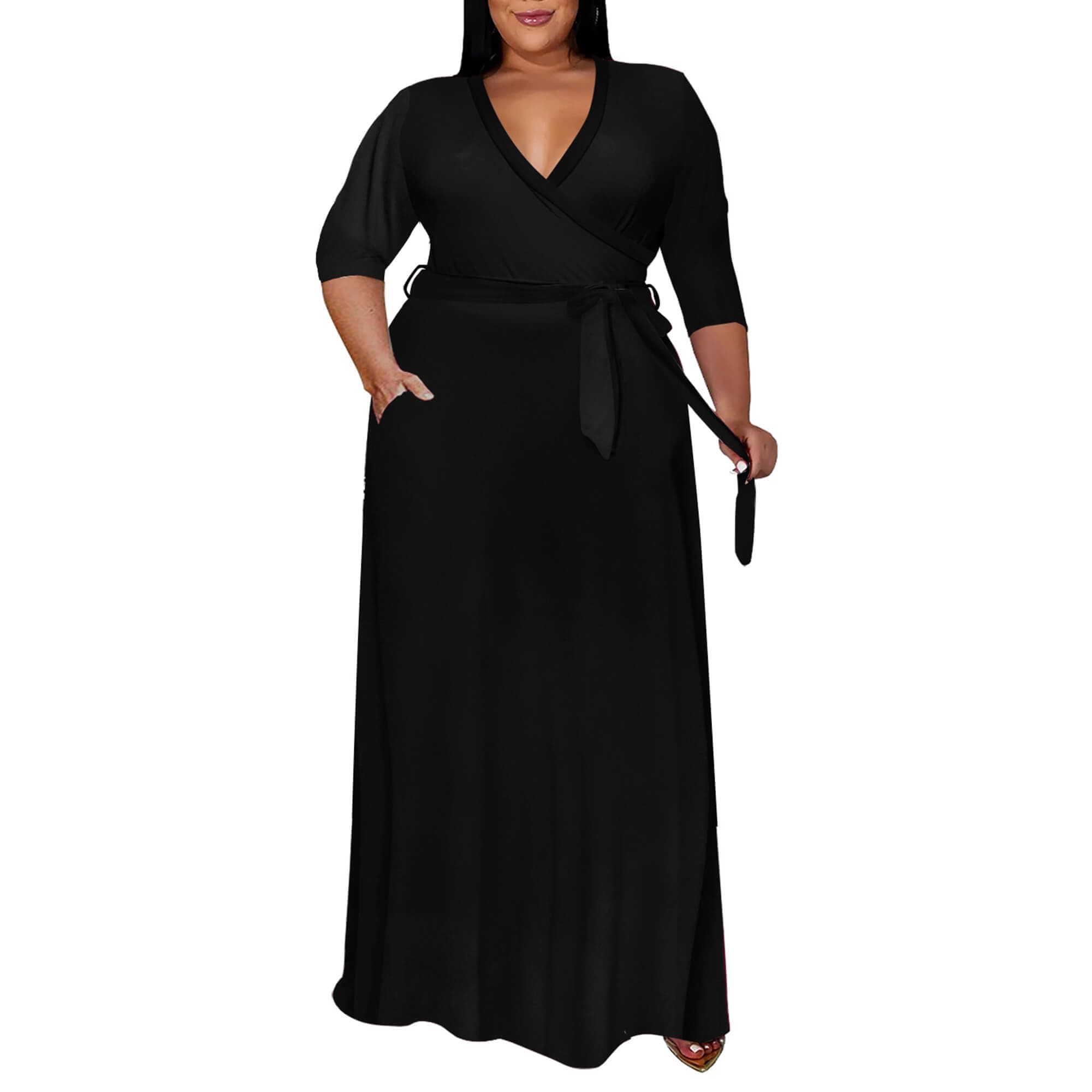 Plus Size Dress for Women - 3/4 Sleeve V Neck Printing Maxi Dresses for Women （XL-6XL）