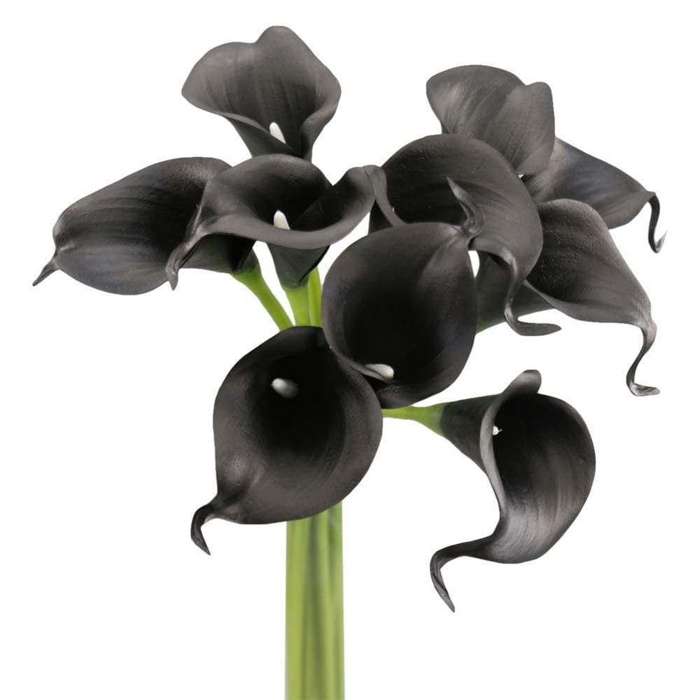 Angel Isabella Real Touch Calla Lily Artificial Flowers — Perfect for a Wedding, Prom, Christmas or Home Decor — Great as a Boutonniere, Corsage or Centerpiece - 10 Stems, Black