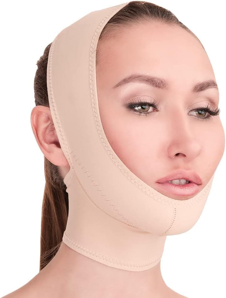 Post Surgical Chin Strap Bandage for Women - Neck and Chin Compression Garment Wrap - Face Slimmer, Jowl Tightening (L)