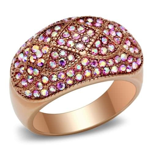 Women's Bold Rose Gold Lust Band w/ Top Grade Pink (Light Rose) Crystals Cateye Design, (Size 7)