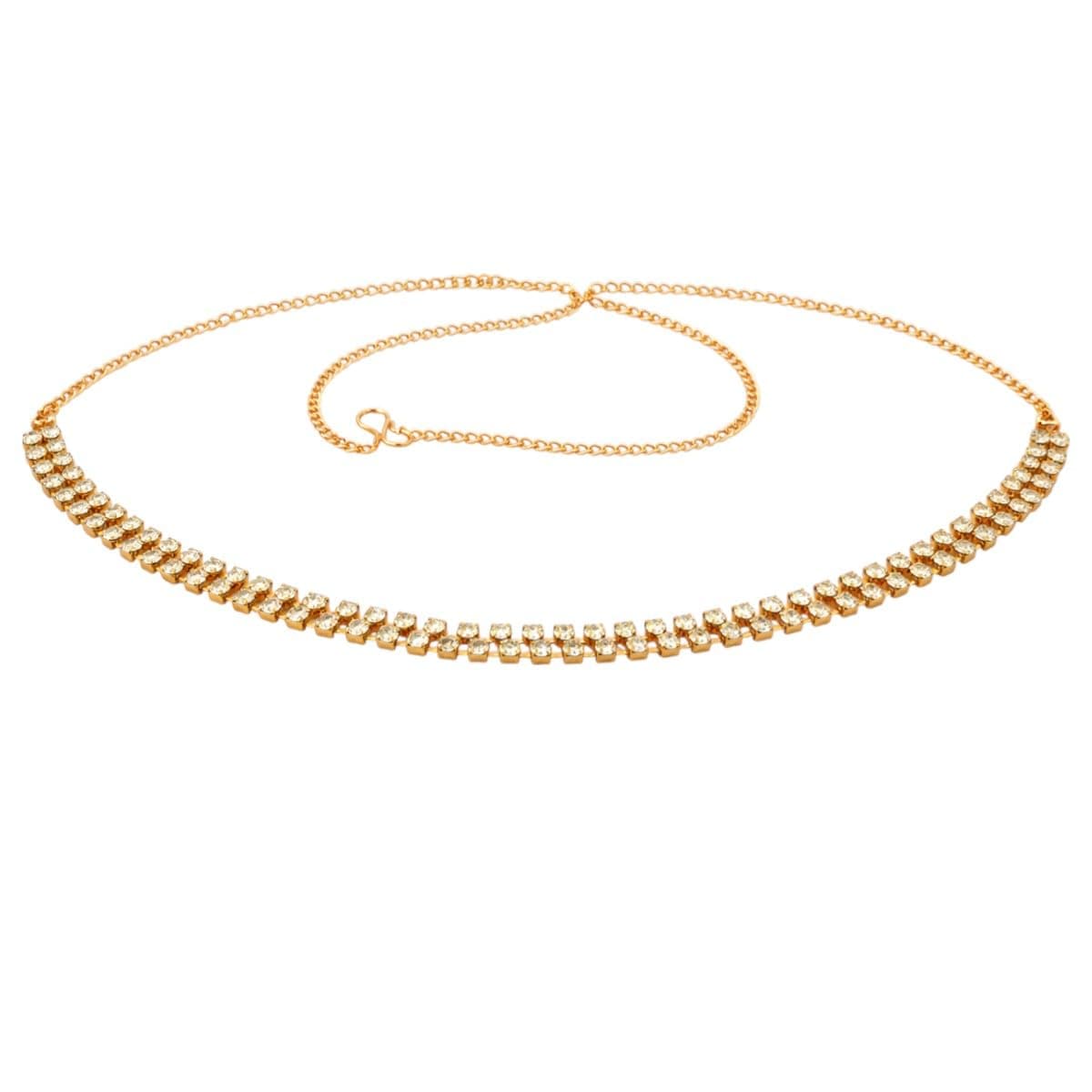 2 Line Stone White Brass Waist Hoop Waistbelt/Kamarband for Women