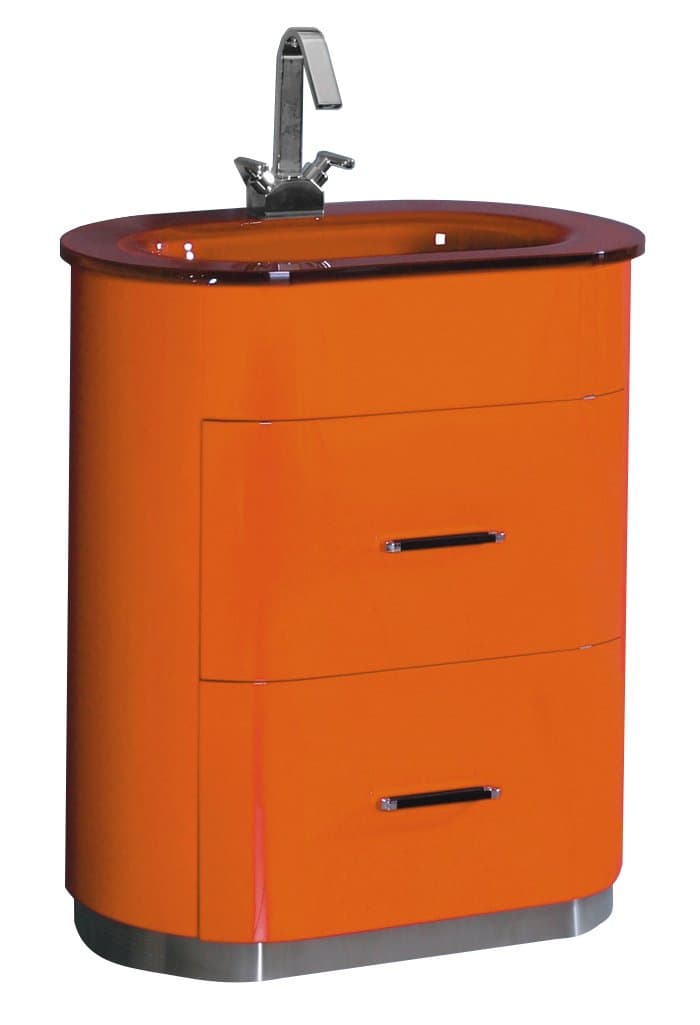Luxo Marbre RETRO 2831 O Retro Vanity with Tempered Glass Sink, Orange