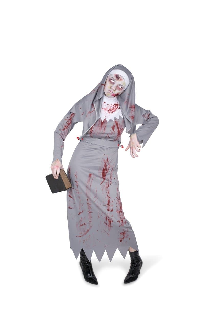 Karnival Women's Zombie Nun Costume Set - Perfect for Halloween, Costume Party Accessory. Trick or Treating (S) Grey