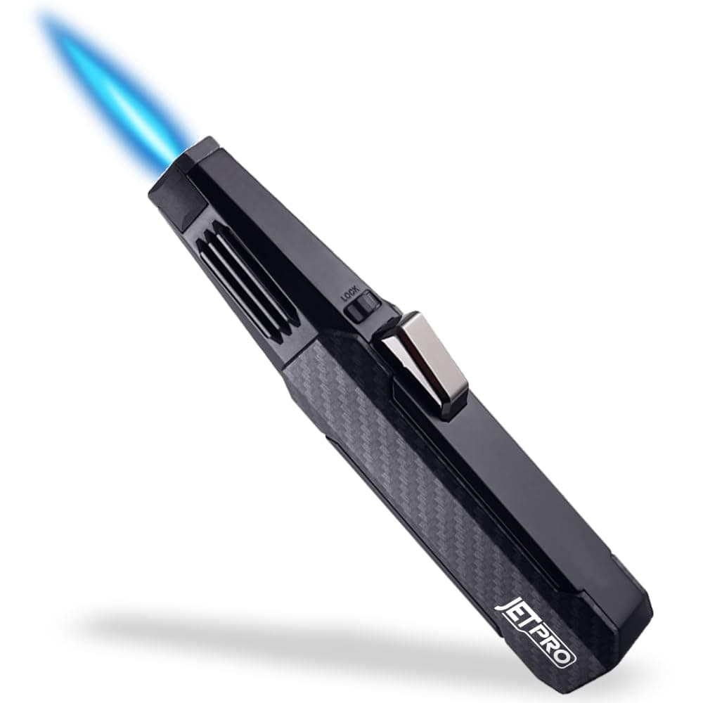 Butane Torch Lighter One-Hand Operation Lighter with Adjustable Jet Flame Kitchen Cooking Torch (Butane Gas Not Included) (Black)