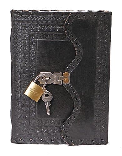 Leather Diary Journal with Lock Notepad Writing Book with Lock & Key Handmade Papers Designed for Home & Office, Vintage Antique Style Organizer Blank Notebook (Black)