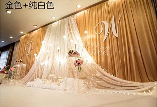 Eyestar 20x10ft Luxury Wedding Stage Silk Backdrop Background Curtains with Beauty Yarn Gauze Decoration (Gold+White)