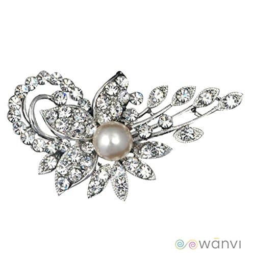 Indian Fashion Stylish Design Crystal Studded Silver Saree Pin for Women