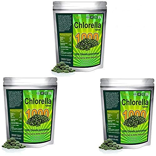 Chlorella Tablets Mega-Pack 1000 Tablets Cracked Cell, Organic, Raw, Non-GMO. 100% Pure Chlorella Pyrensoidosa. Green Superfood. High Protein, Chlorophyll & Nucleic acids. No preservatives or fillers