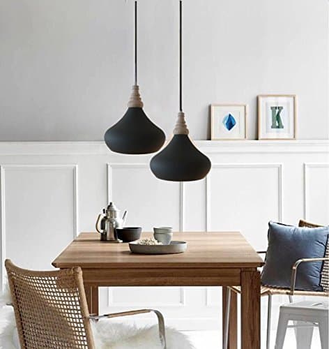 Emanate Luna Teardrop Mild Steel Wooden Pendant Light Hanging- (Dark Matt Grey, D 30 X H 35 cm)