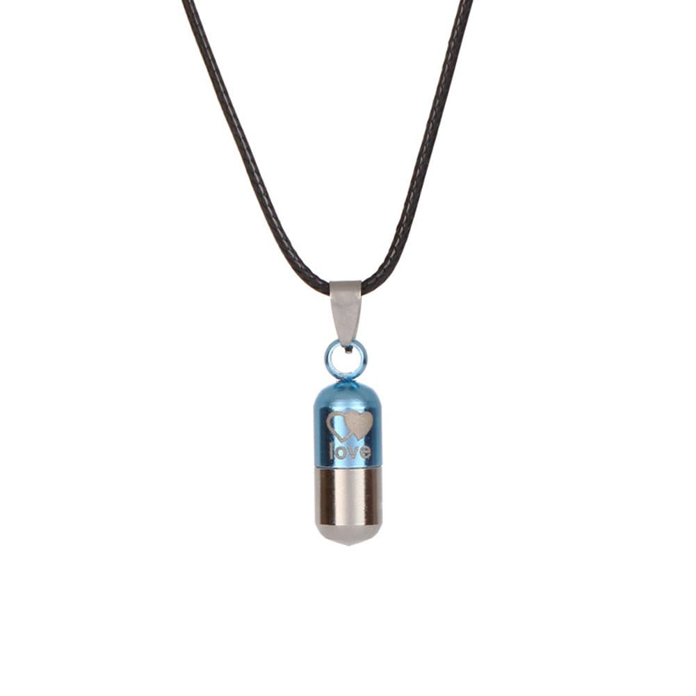 shyymaoyi Titanium Steel Wishing Bottle Pendant Hollow Essential Oil Bottle Perfume Bottle Necklace Gift Blue