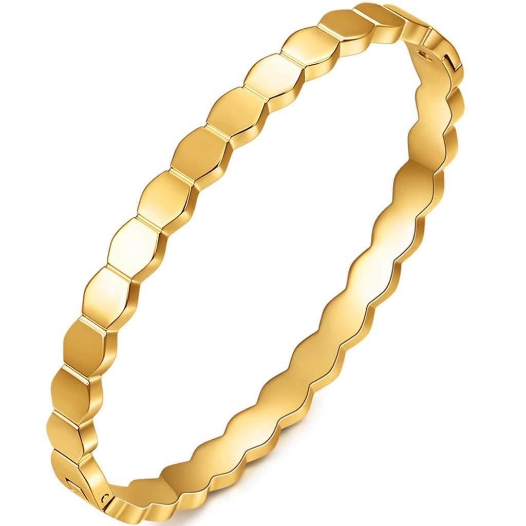 Jewelers Stainless Steel Hexagon Bee Nest Stye Classic Plain Bangle Bracelet
