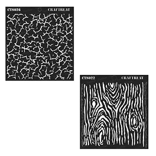 CrafTreat Texture Stencils - Wood Grain, Crinkle (15 cm x 15 cm) (2 Pieces) Reusable Stencils for Painting on Wood, Canvas, Paper, Fabric, Floor, Wall and Tiles DIY Art