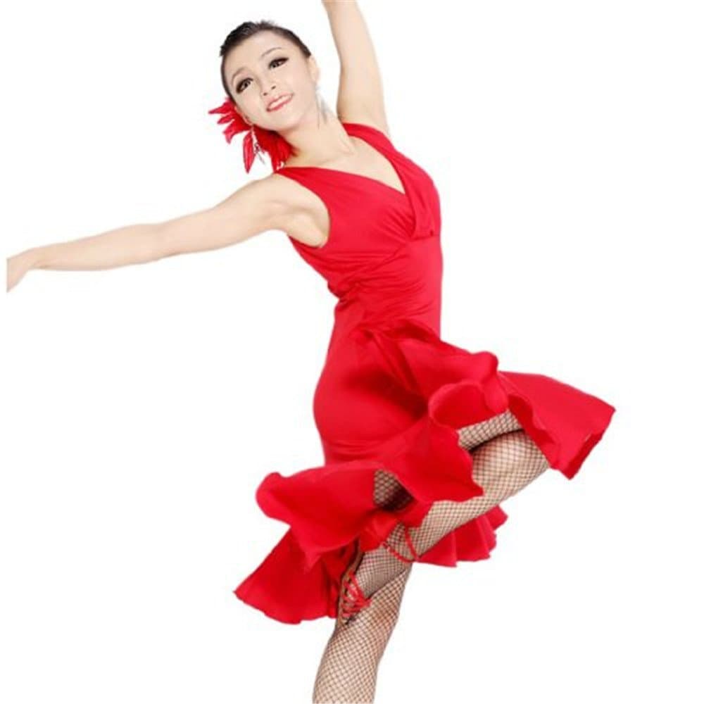 Fashion Sleeveless V-Neck Latin Dance Dress Rumba Skirt One Piece Stage Costume