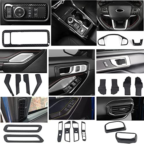Autophoton for Ford Explorer 2020-2023 LHD Carbon Fiber Black Interior Kit Cover Trims 25pcs Car Accessories
