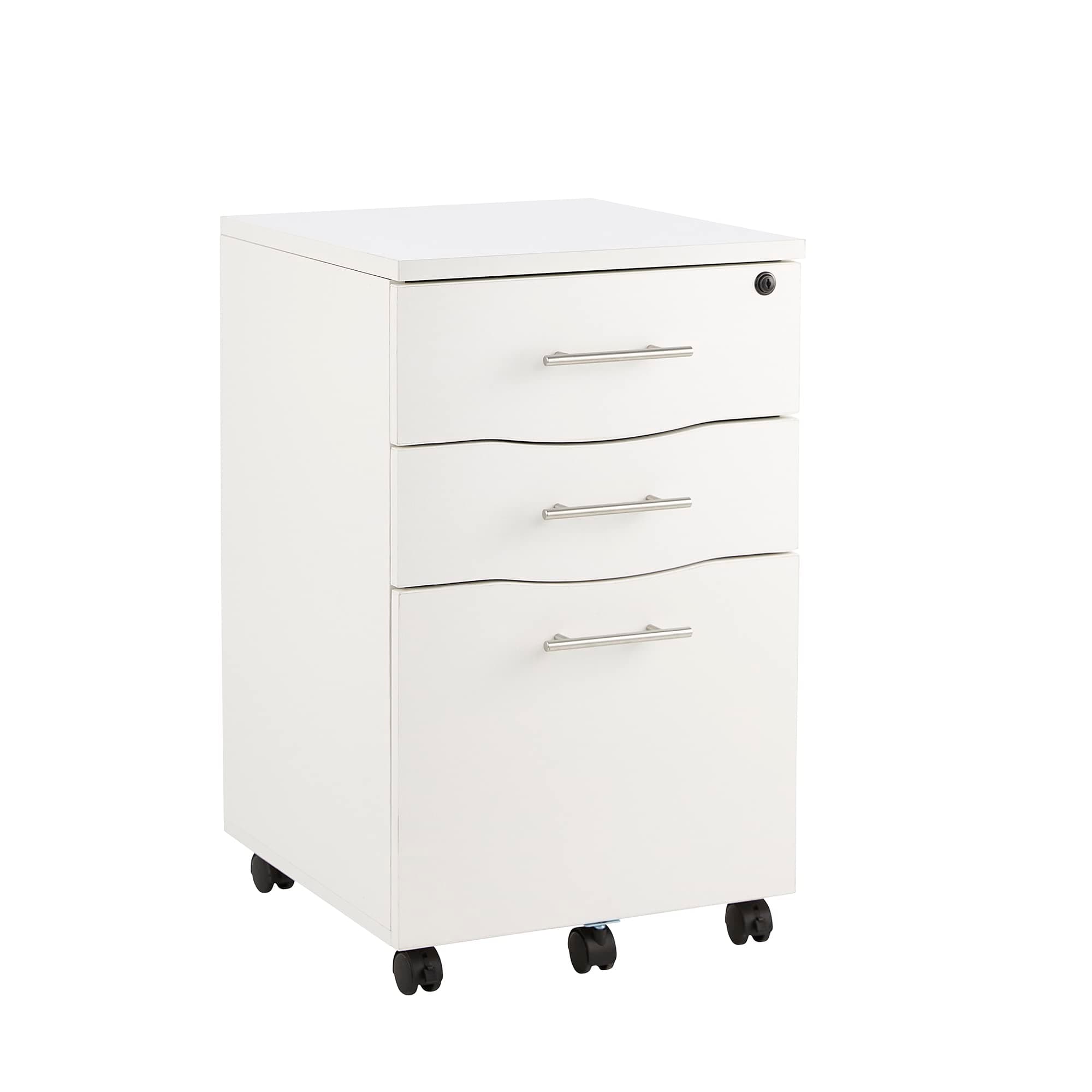 Mobile 3 Drawer Lockable White Wooden Under Desk Pedestal Unit 42 x 44 x 68 (w x d x h)